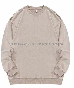 Wholesale 360gsm Custom Logo Washed Men's Round Neck Hoodie Heavy Loose Blank Street Pullover Retro Crew <b>Vintage</b> Sweater - Product Image 4