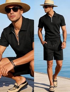 Polo en tricot noir pour homme, manches courtes, couleur unie, respirant, décontracté, pour l'été - Product Image 4