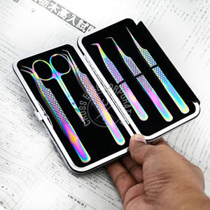 Juego de pinzas de extensión de pestañas de acero inoxidable hechas a medida, pinzas de pestañas de punta de fibra, pinzas de pestañas de volumen, peso ligero de 90 grados - Product Image 1