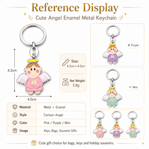 <span class=keywords><strong>Porte</strong></span>-clés en métal émaillé motif ange mignon avec accents décoratifs, fourni directement par le fabricant, vente en gros, cadeau souvenir - Product Image 6