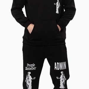 Ensemble de survêtement noir à capuche pour homme, imprimé Admin, en coton, style streetwear, coupe ample, manches longues, avec poches latérales, idéal pour l'automne - Product Image 6