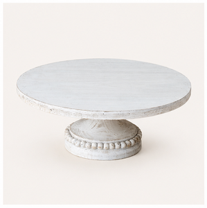 Base Redonda de Madera Blanqueada para Tartas al por Mayor con Base Decorativa de Cuentas, Pedestal Rústico Estilo Granja para Exhibición de Postres y Decoración del Hogar - Product Image 3