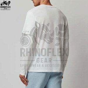 เสื้อยืดเปล่าพิมพ์ลายสกรีนเอง 240 กรัม ผ้าฝ้ายวินเทจ แขนยาววาฟเฟิลสองชั้น ขาดรุ่ย ผู้ชาย สองชั้น - Product Image 5
