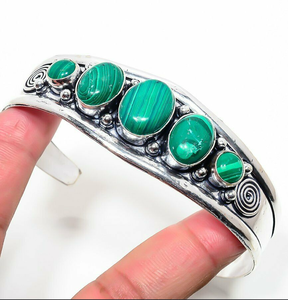 Handmade Malachite <b>Gemstone</b> Bangle Teardrop Boho Jewelry Elegant Artisan <b>Bracelet</b> for Women Stylish Gift Accessory - Product Image 4