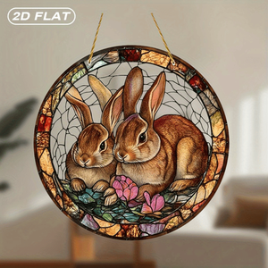 CIFbuy Decorazione da appendere alla finestra in acrilico effetto vetro colorato floreale con due conigli per giardino, portico, TikTok, per servizio di ritiro Temu - Product Image 6