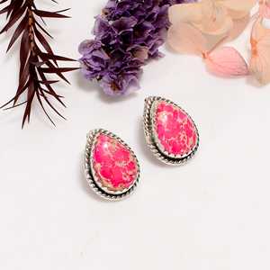Pink Sea Sediment Jasper <b>Stud</b> Earrings, 925 <b>Sterling</b> <b>Silver</b> Gemstone Jewelry, Handmade Wedding Gift for Her - Product Image 6