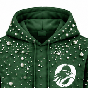 Sweat-shirt à capuche unisexe vert forêt perlé, coupe oversize, style streetwear, avec poche kangourou, vêtement de mode personnalisé - Product Image 3
