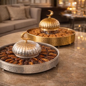 Acrelic Ramadan <b>Gift</b> <b>Box</b> <b>Big</b> Gold Round Container Metal With Acrelic Dates <b>Box</b> - Product Image 4
