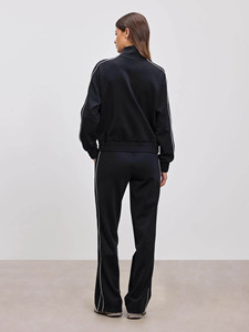 Custom Black Women's Piping <b>Track</b> <b>Jacket</b> & Pant 2 Pieces Women's Tracksuits Cotton Blend Breathable Streetwear Women Sweat Suit - Product Image 3