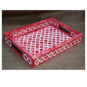 Plateau de service personnalisé de haute qualité en bois naturel incrusté d'os, fabriqué à la main, plaqué écologique directement pour les restaurants à domicile - Product Image 1