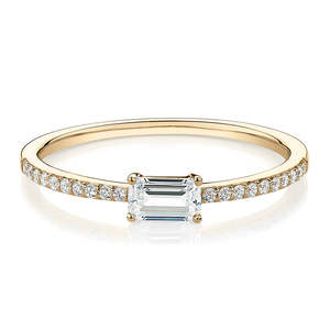 0.39 CT Emerald Cut Lab Grown Diamond Engagement <b>Ring</b> Pave Band 14K Rose Gold <b>Thin</b> IGI Certified Rhodium Plated Minimalist - Product Image 6