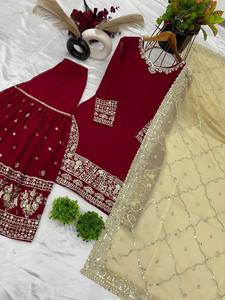 Traje Sharara de Georgette Sintético Pesado con Bordado de Lentejuelas de 5mm y Dupatta para Mujer, Estilo Étnico Indio - Product Image 3