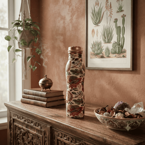 Handcrafted Copper Eco-friendly Water <b>Bottle</b> Traditional Red Leaf Floral Design Reusable Metal Drinkware Home Use Wholesale - Product Image 3