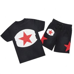 Nuevas camisetas y conjuntos de pantalones cortos negros para hombre con logo personalizado impreso, para ropa de verano a la moda. - Product Image 1