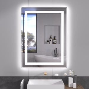 Miroir de courtoisie à LED anti-buée 28x36 rétro-éclairé et éclairé à l'avant avec fonction mémoire et mur en verre trempé - Product Image 6