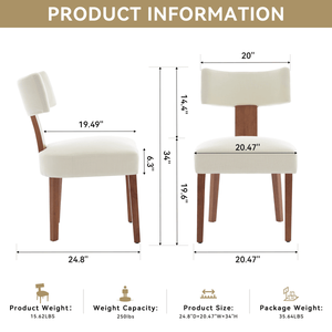Set di 2 Sedie da Pranzo Moderne Senza Braccioli con Schienale Curvo in Tessuto di Lino e Gambe in Legno Massello per Sala da Pranzo, Soggiorno e Ristoranti - Product Image 2