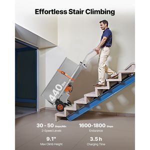 Carrello Elettrico Saliscale con Capacità di 200 kg, Manico Pieghevole in Corda Rinforzata da 400 cm, Carrello Elettrico per Trasporto Pesante - Product Image 2