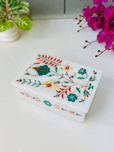 Luxury <b>White</b> Marble Storage <b>Box</b> with Exquisite Multicolor Inlay Artwork Wholesale Available Here - Product Image 4