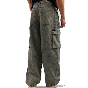 Jean en denim pour homme grande taille, coupe droite ample, taille mi-haute, style urbain, confortable et décontracté, pantalon de mode, vente en gros - Product Image 2