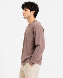 Camiseta de Manga Larga Oversize para Hombre, Cuello Redondo, Algodón, Corte Relajado, Informal, Premium, Gruesa, Transpirable, 220g - Product Image 2