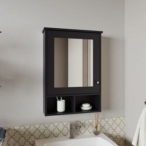 Armadietto per medicinali da 29 pollici con 5 ripiani, 1 porta e 1 specchio - Specchi da bagno neri - Product Image 1