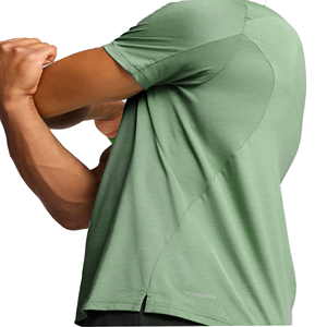 T-shirt de sport pour homme, vert, manches courtes, col rond, anti-transpiration, coupe ajustée, color-block, toutes saisons - Product Image 3