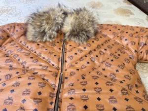 <b>Mens</b> <b>for</b> Cognac Monogram Genuine Leather Waterproof Puffer <b>Jacket</b> with <b>Fur</b> Collar Zipper Closure Luxury Winter - Product Image 4