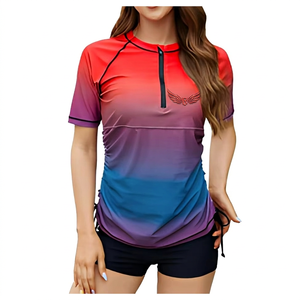 <b>Women's</b> Full Sleeve Gradient Rash Guard with Wing Logo Half-Zip Anti-Uv Breathable 160g <b>Swim</b> Top Polyester Sport <b>Shirt</b> - Product Image 6