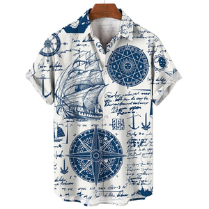 Chemises pour hommes à manches courtes en polyester imprimé, chemises décontractées légères et tendance - Product Image 3