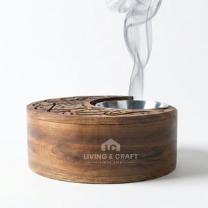 Brûleur d'encens en bois sculpté pour Oud et charbon de bois |   Diffuseur d'ambiance en bois d'acacia de qualité supérieure – Cadeau et favori du Ramadan - Product Image 2