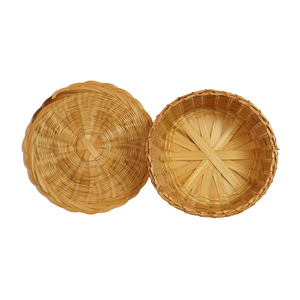 Panier rond en bambou naturel tissé à la main, écologique, avec couvercle, petit récipient de rangement, organiseur de table décoratif - Product Image 5