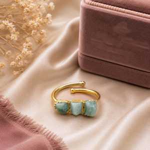 Ratnarachit Genuine Black Tourmaline 24K Gold Plated Brass Hand Carved Engagement Ring Bridal Jewelry - Product Image 4