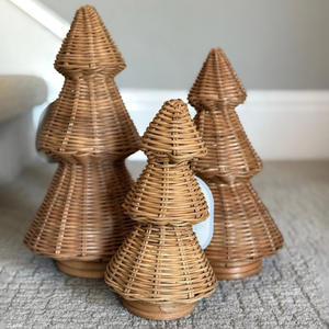 Ferme décor de noël fenêtre maison ornement rotin pins naturel fait à la main arbre de noël - Product Image 6