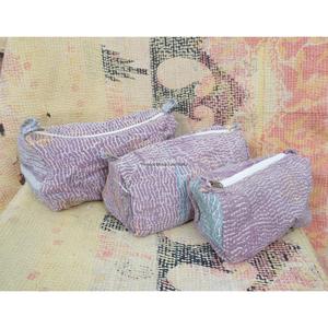 Hermoso set de 3 bolsas de cosméticos acolchadas con estampado floral Kantha vintage para artículos de aseo, bolsa de viaje para mujeres, bolsas y estuches de cosméticos. - Product Image 3