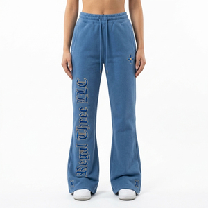 Pantalon de survêtement évasé pour femme, coupe mi-ample, style streetwear, écologique, respirant, en molleton, avec cordon de serrage, mélange polyester-coton - Product Image 1