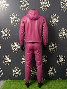 Men Pu Leather Tracksuit Set Zip-up Hooded Jacket Jogging <b>Pants</b> Drawstring Closure Sportswear Two Piece Leather Tracksuit Set - Product Image 3