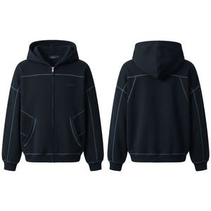 Streetwear Zip <b>up</b> Hoodie Custom Logo Blank Casual Winter Heavyweight Boxy Fit Contrast Stitch Sweatpants 350GSM <b>Brushed</b> Fleece - Product Image 4
