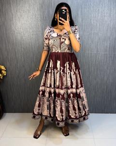 Traditional Indian Heavy Pure Poly Rayon Kurti Women Midi Length <b>Red</b> Printed Loose Fit Casual Wear For All Seasons One Piece - Product Image 3
