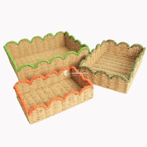 ตะกร้าเก็บของสานจากเชือกกระดาษฟางธรรมชาติแบบขอบหยัก  สั่งซื้อจำนวนมาก  ตะกร้าสานทำมือ ผู้ผลิตจากเวียดนาม - Product Image 4