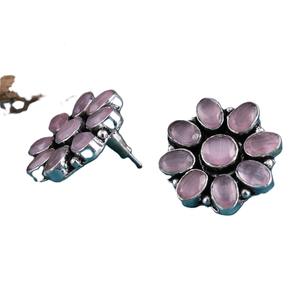 Pendientes Florales de Plata Oxidada con Gema Rosa, Gran Venta |   Pendientes Étnicos Boho al por Mayor, Joyería de Jaipur - Product Image 5