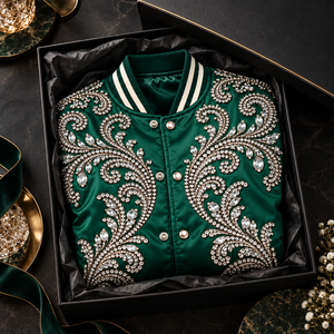 Chaqueta de Satén con Pedrería para Hombre, Diseño de Lujo, Decoración Brillante con Cristales, Chaqueta Bomber Elegante, Moda Hip Hop, Ropa Urbana de Lujo - Product Image 5