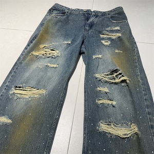 Jean en denim tricoté de haute qualité pour homme, décontracté, taille mi-haute, coupe ample, imprimé camouflage, grande taille, délavé - Product Image 5