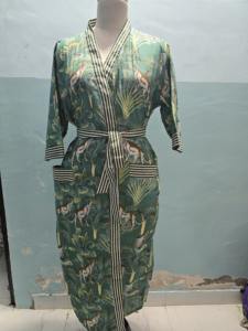 Green Cotton Animal Print <b>Kimono</b> Robes Beautiful <b>Kimono</b> Bridesmaid Dressing Gown <b>Women</b> Block Print Handmade Robes <b>Kimono</b> Gift - Product Image 6