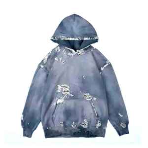 Custom Made Regular Fit Heavyweight Solid Pullover Hoodie Acid Stone Washed Distressed Sun Faded Acid Wash Zip Hoodies Men's - Product Image 4