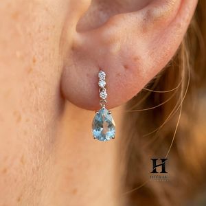 Elegant Pear Cut <b>Blue</b> Gemstone Drop <b>Earrings</b> – 14k Gold with Certified Diamonds – Fine Jewelry Manufacturer - Product Image 6