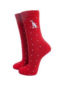 Chaussettes rouges à pois blancs, unisexes, en coton, imprimées numériquement, tricotées, respirantes, pour un usage quotidien, hiver - Product Image 4