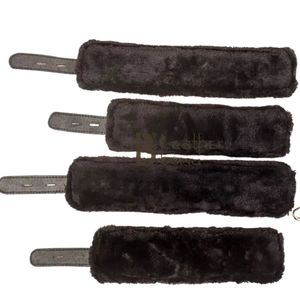 Real Leather Wrist To <b>Thigh</b> Restraints With Metal Hardware Brown Faux Fur Lined - Product Image 5