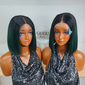 Peluca Bob Verde Degradado de Cabello Humano Liso Largo sin Pegamento con Frente de Encaje Transparente (8-12 Pulgadas) - Product Image 3