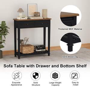 Mesa Consola para Entrada de 30 Pulgadas de Largo con 2 Cajones y Estantes Abiertos, Asa Metálica Hecha a Mano, Marca PPL - Product Image 6