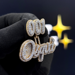 <b>Custom</b> 001 Number Bail Script <b>Name</b> Pendant 925 Sterling Silver VVS Moissanite Iced Hip Hop <b>Necklace</b> Yellow Gold Pave Jewelry - Product Image 5